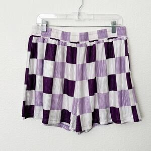 [Bourbon & Belles] Pretty Purple Checkerboard Print Textured Boxer Shorts Sz XL